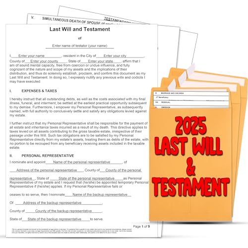 Zastic! 2025 Last Will and Testament Kit: Blank Legal Last Will T...