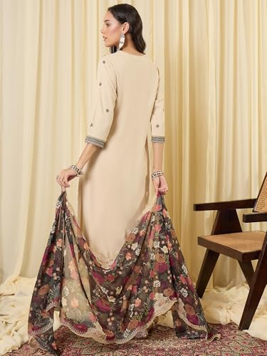 Image of INDO ERA Women's Rayon Viscose Rayon Embroidered Straight Kurta & Salwar with Dupatta Set
