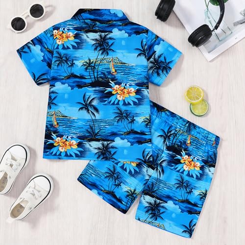Image of DAXIANG Boys 2 Piece Hawaiian Outfit Summer Button Down Shirt and Pocket Short Sets Beach Vacation Clothes for Kid Size 3-10