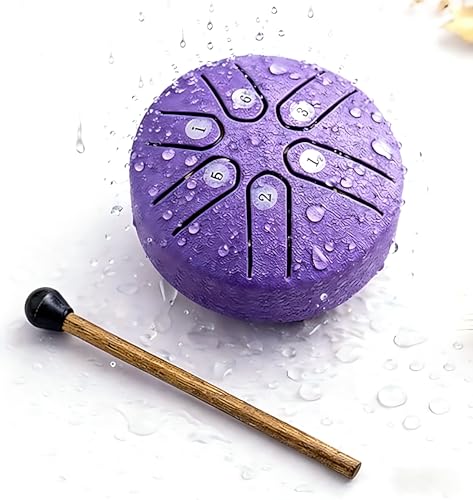 Steel Tongue Drum 3.2 Inch6 Note Rain Drum Handpan Style Meditation Drum with Mallet Easy to Play for Meditation Yoga & Zen Gifts Purple