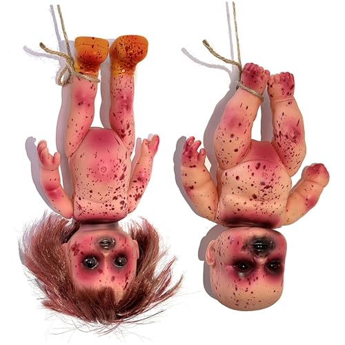 Scary Doll, 2 Pcs Creepy Doll Bloody Died Girl & Boy 10 in Halloween Scary Haunted Doll Hanging PVC Portable Horror Dolls for Haunted House, Prank Game, Haunted Doll