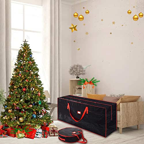 Christmas Tree Storage Bag Wreath Container - Heavy Duty Jumbo Large Waterproof Fits Up To 9Ft Artificial Trees And Xmas Decorations Organizer With Reinforced Long Handles (Black) #TOP2