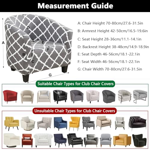 Image of SearchI Club Chair Slipcover Stretch Spandex Barrel Chair Covers Removable Tub Chair Slipcovers Armchair Sofa Cover Couch Furniture Protector Geometric Pattern Arm Chair Cover for Living Room(Grey)