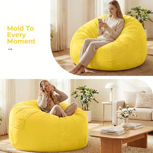 Image of HABUTWAY Bean Bag Chair: Giant 5' Memory Foam Furniture Bean Bag Chairs for Adults with Microfiber Cover 5Ft(Mustard)