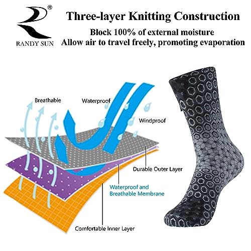 Randy Sun Ultra-Thin Waterproof Hiking Socks, Breathable Men's Running Basketball Football Sports Training Body Building Exercise Socks, 1 Pair-Light Grey&Dark Grey-Mid Calf Socks,Large #TOP2