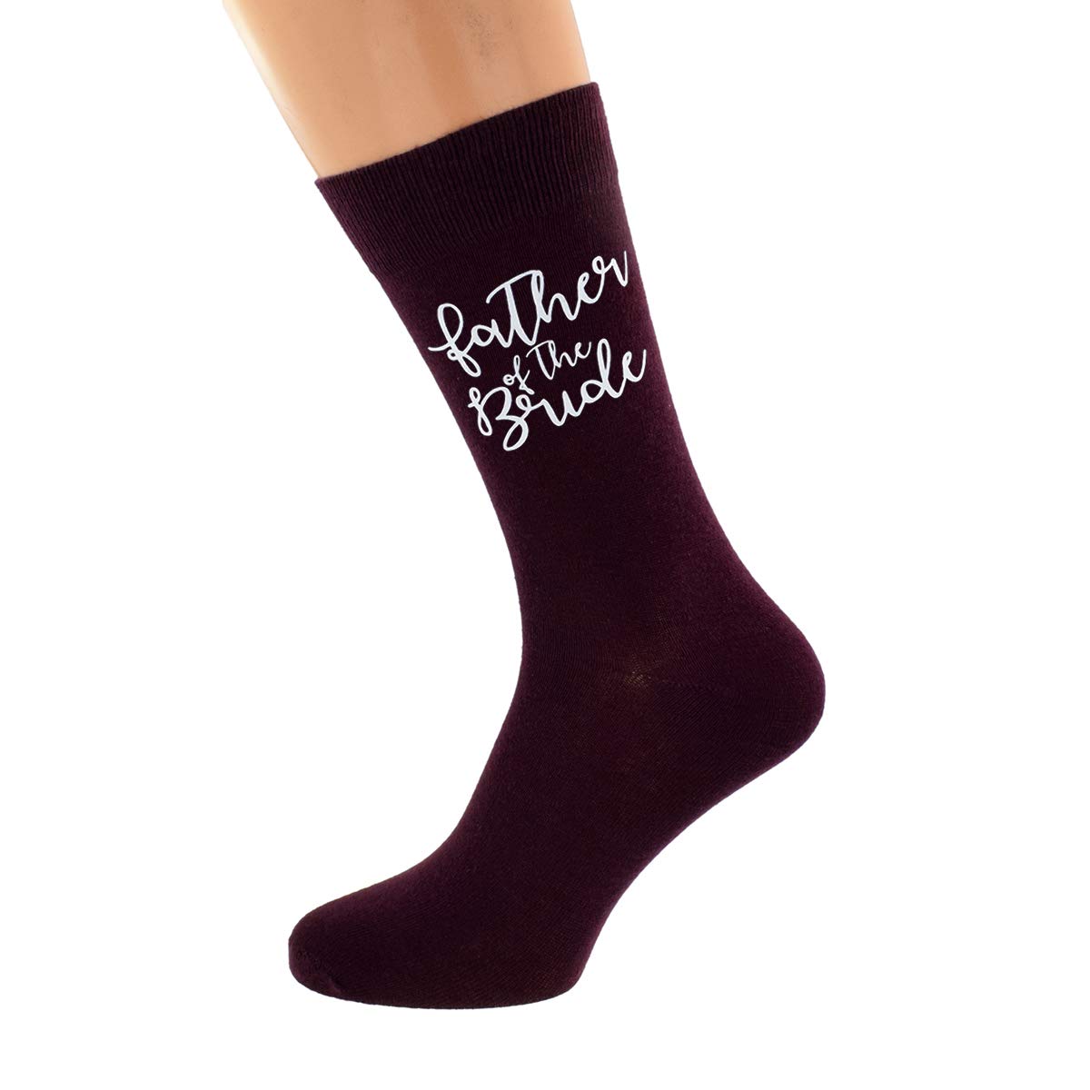 Burgundy Wedding Script Design Socks UK Adult 5-12 in Various Roles (Father of the Bride)