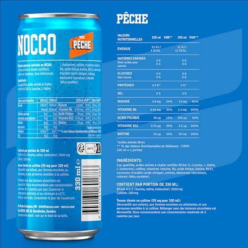 nocco❁ NOCCO Energy Drink Peach Flavor 180 mg Caffeine 24x330ml Energy