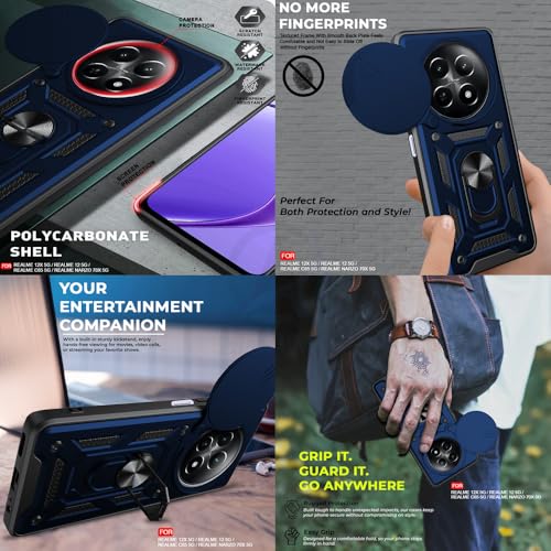 Image of AESTMO Tough Armor Realme 12X / 12 / C65 / Narzo 70X 5G Back Case Cover | Ring Holder & Sliding Camera Shield | 360 Degree Protection Back Case Cover for Realme 12X / 12 / C65 / Narzo 70X 5G (Blue)
