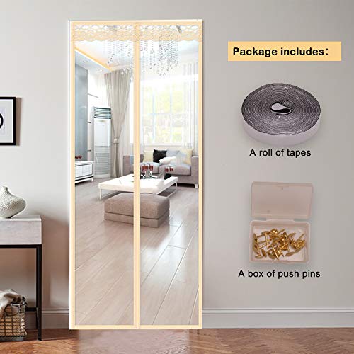 Insulated Door Curtain-Magnetic Thermal Door Cover,Block Draft Out in Winter,Keep Cool in Summer,Hand Free Closure-for Kitchen/Air Conditioner Room/Patio(36 x 82 inch, Beige Transparent Styles)