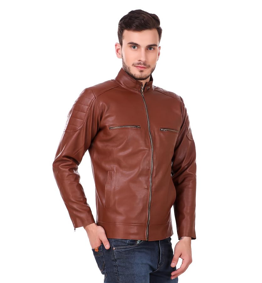 Image of Leather Retail Men's Solid Biker Jacket