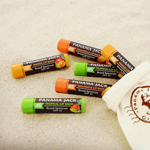 Panama Jack Tropical Flavors Pack - Travel Sunscreen Lip Balm Bulk SPF 45 Stick - 6 Pack Dreamsicle Mango & Tropical
