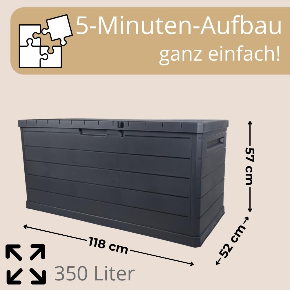 Gartenbox Wetterfest Auflagenbox Wasserdicht 350 L | Kissenbox Groß, Outdoor Möbel Box, Gartentruhe, Terrassenschrank