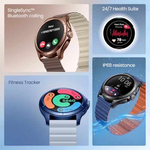 Image of Titan Evoke 2.0, 1.32 inch AMOLED Display Smart Watch with AOD,1000 Nits, Functional Crown, Magnetic Strap, Metal Body,Fast Charge,24 /7 Health Suite, BT Calling, SpO2, HRM, IP68 Smartwatch - Glacier Blue