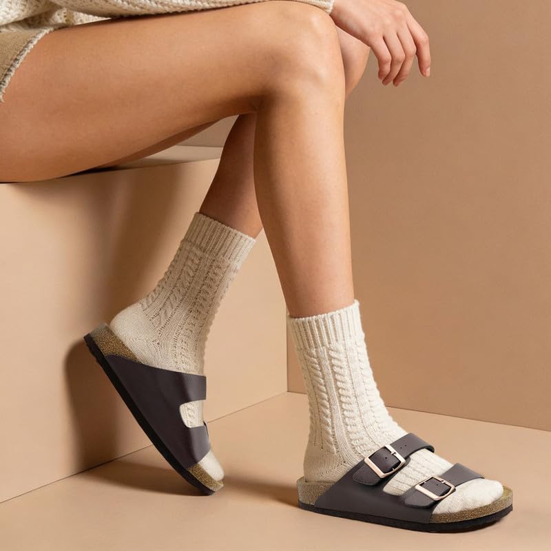 Sabots pour homme et femme en cuir synthétique avec boucle et semelle intérieure en liège antidérapant - Soutien de la voûte plantaire - Sandales d'été