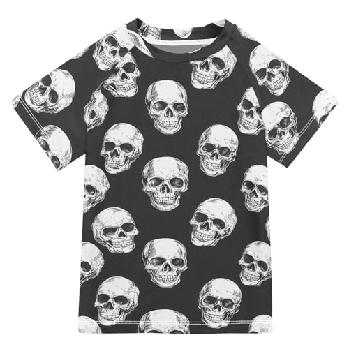 ALAZA Kids Rash Guard Girls Boys Toddler Swim Shirts Short Sleeve Skeleton UPF 50+ 3T