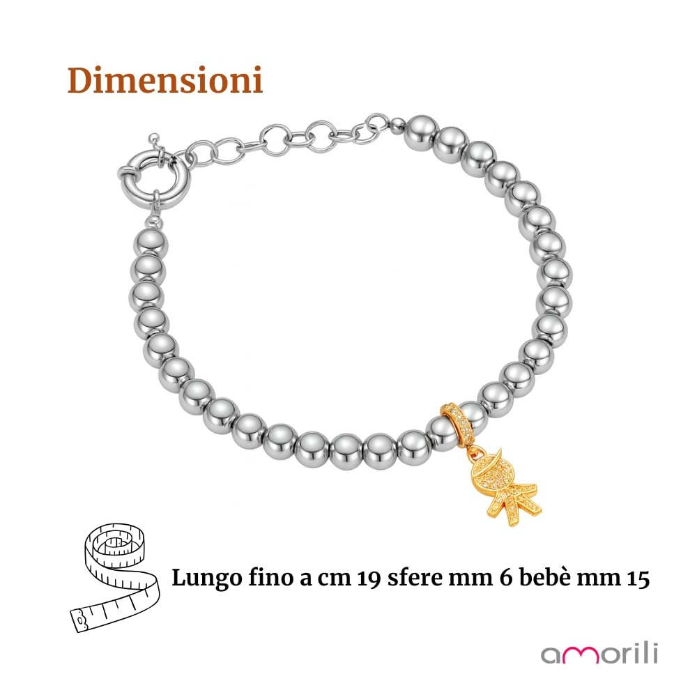 Bracciale Nascita Bimbo Maschietto Donna in Bronzo con Zirconi Brillanti | Braccialetto Elegante Regolabile | Gioiello Luminoso Futura Mamma Baby Shower Battesimo Regalo bcc2535b