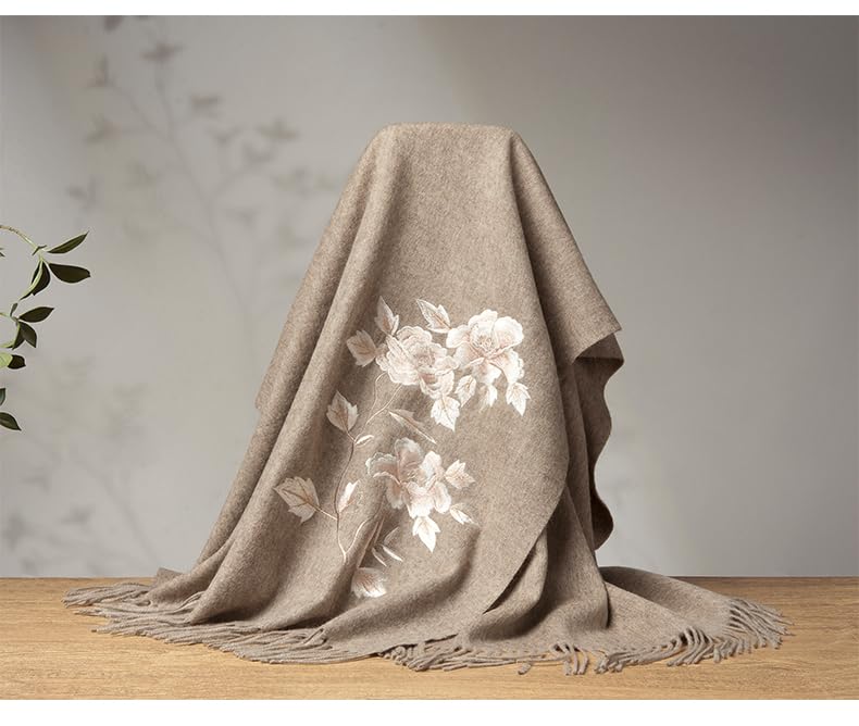 78.7"x27.6" Premium Cashmere Wool Embroidered Shawl - Extra Large Scarf for Women, Elegant Floral Design4