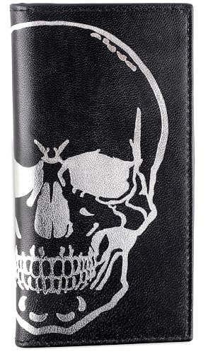 Image of F&L CLASSIC Men's RFID Vintage Look Genuine Leather Long Bifold Wallet Checkbook Wallets,black skull,240-50