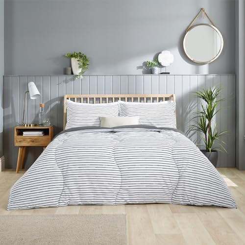 Slumberdown Coverless Duvet Double 10.5 Tog - 2-in-1 Printed Design with Matching Pillow Case Reversible All Year Round Quilt - Hypoallergenic, Machine Washable, Made in the UK, Grey (200 x 200cm)