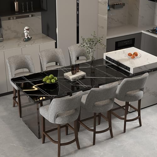 Image of VKNOW Bar Stools Set of 6, 26 inch Upholstered Counter Height Bar Stools, Modern Counter Stools with Wood Legs for Kitchen Island Dining Room Bar, Grey