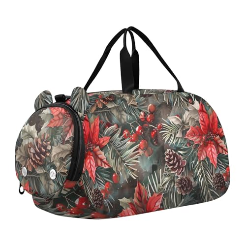 Duffle Bag for Boys or Girls with Shoes Compartment, Red Brown Leaves Sports Travel Bag Overnight