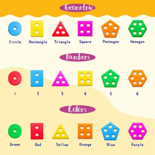 image for SpriteGru 36 PCS Preschool Wooden Educational Toys, Shape Color Recogn