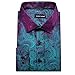 Barry.Wang Men Dress Shirts Long Sleeve Button Down Silk Paisley Floral Party Shirt Jacquard Business Formal Purple and Teal