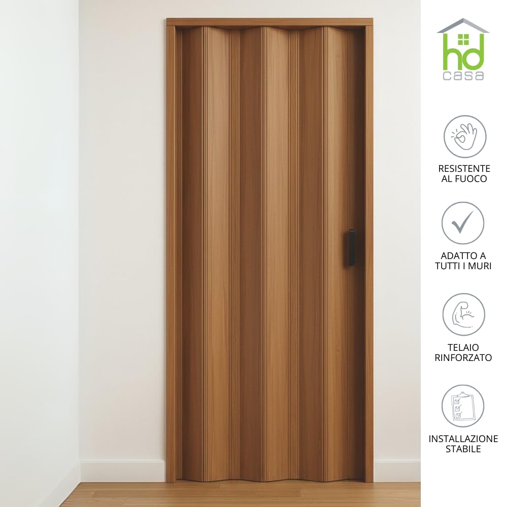 ROLLPLAST PINTO Puerta plegable interior PINTO, modelo estándar extra, en PVC, reversible y ajustable, para bricolaje, fabricada Italia, decoración del hogar, nogal, 83 x 214 cm