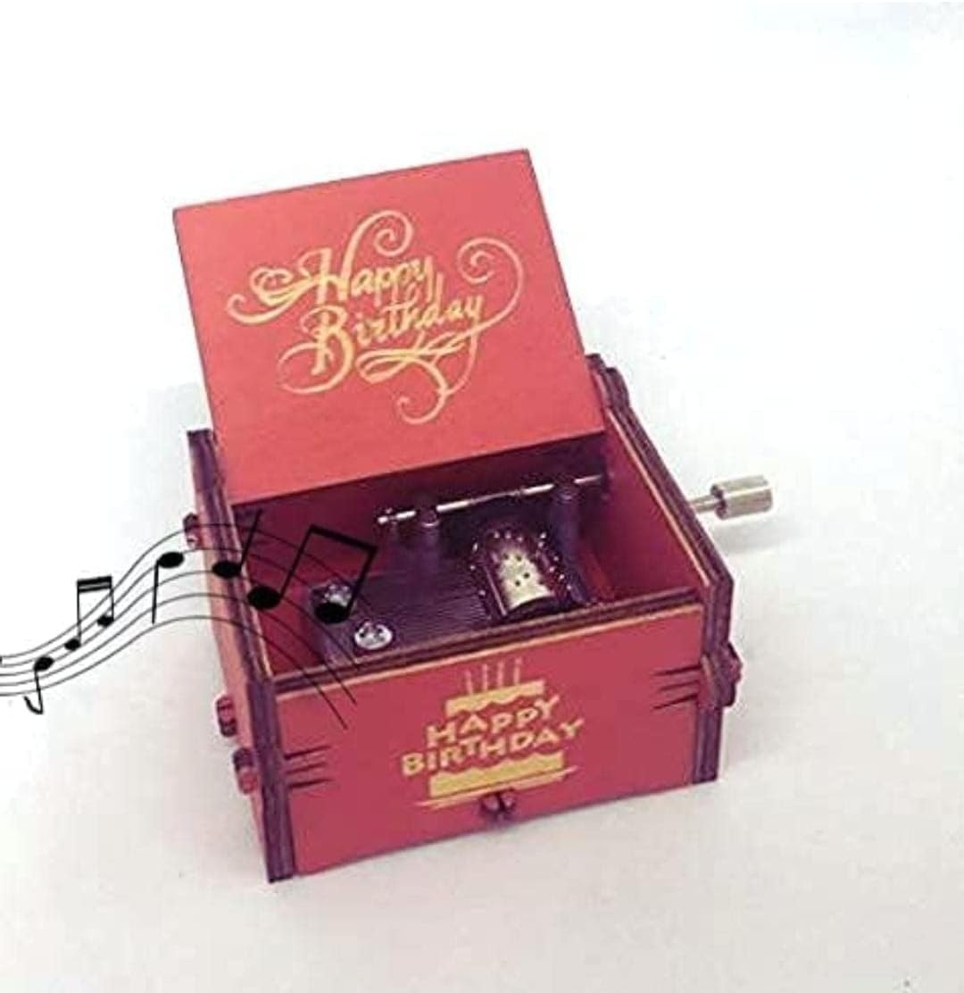 Fusked Happy Birthday Music Box Red Antique Engraved Hand Crank Wooden Musical Box Gifts For Birthdays Girls Cute Unique Valentine Gift For Kid