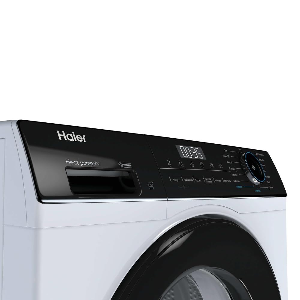 Haier I-PRO SERIES 3 Asciugatrice 9 Kg a Pompa di Calore, Libera Installazione, Classe D, I-Refresh Pro, Rumorosità (dB) 64, IoT APP hON, 85 x 60 x 62.5 (A x L x P cm), Bianca - HD90-D939-IT