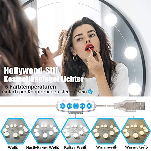 QYH Led Spiegelleuchte,10 Dimmbar Schminklicht,Make Up Licht,Spiegellampe,USB-Kabel Schminklampe für Schminktisch… – Bild 3