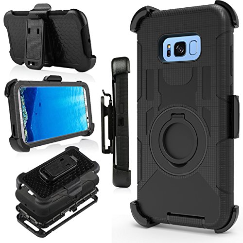J.west Galaxy S8 Plus Case, [Kickstand] Black Armor Holster Defender Full Body Protective Hybrid Case Cover with Belt Clip for Samsung Galaxy S8 Plus 2017 Release(6.2 inch)