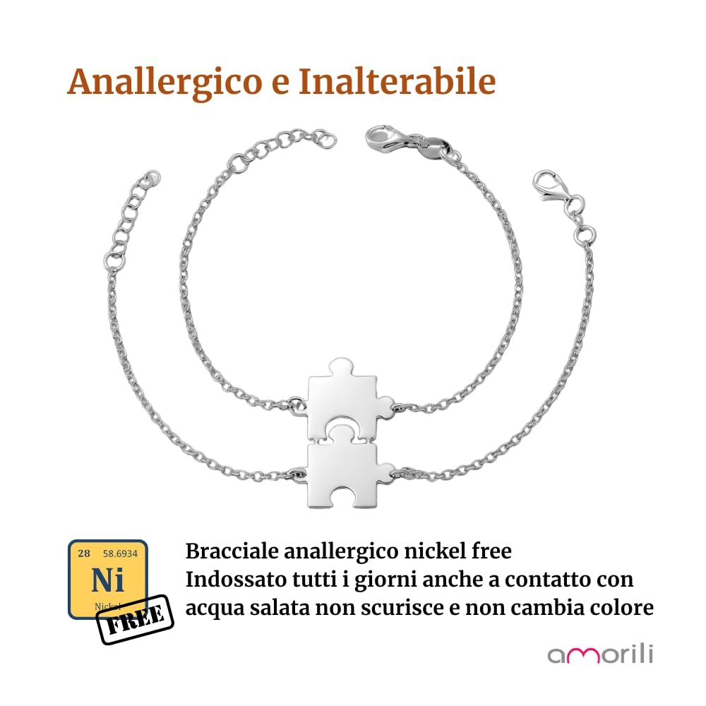 Bracciali Puzzle Coppia in Acciaio Inox Personalizzati con Incisione | Set Braccialetti Amicizia o Amore | Gioiello Simbolico Regolabile | Idea Regalo per Fidanzati o Amiche