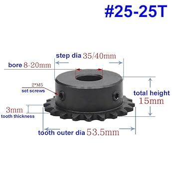 Sourcing Map 2 Pcs #25 Chain Roller Sprocket 14mm Bore, 24 Tooth C45
