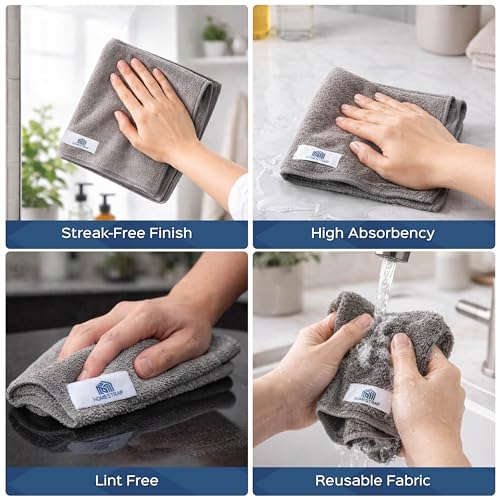 Image of Homestrap Grey Microfiber Cloth 340 GSM (40*40 CM) Set of 4 | Highly Absorbent Multipurpose Cleaning Cloth for Kitchen, Glass, Car & Home | Scratch-Safe, Reusable Streak-Free Microfiber Wiping Cloth