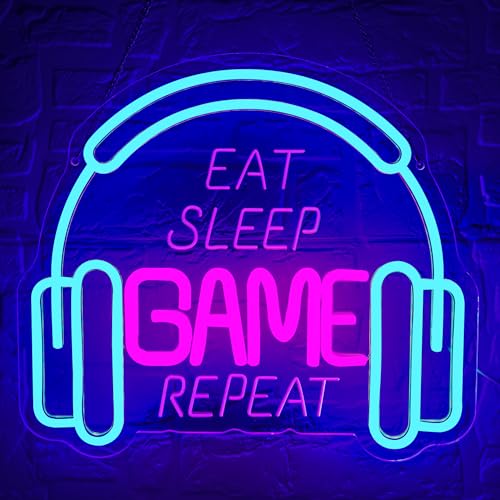 Image of Game Neon Signs for Wall Decor Gaming Lights Headset Gamer Room Decor Gaming LED Neon Light Sign Dimmable Game Wall Decor for Boys Bedroom Video Gaming Gifts for Gamers Teen Men Size 13.8*12.2in(P029)