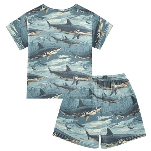 ALAZA Sharks Seaweeds Pajama Set Short Sleeve Sleepwear Soft Lounge Nightwear2