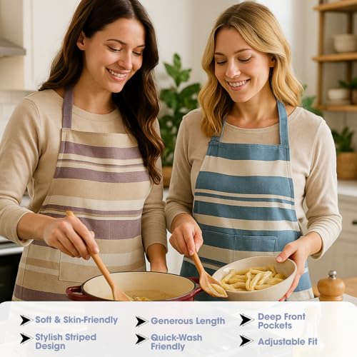 Image of Unisex Cooking Aprons | Waterproof Apron | Striped Design with 2 Front Pockets & Adjustable Neck Strap | Durable, Oil & Stain Resistant | Chef Apron for Cooking