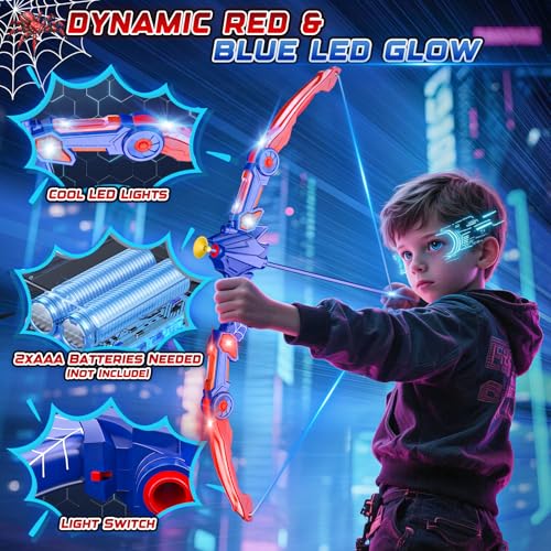Spider Bow and Arrow Set Kids with LED Lights - Outdoor Toys for 3 4 5 6 7 8 10 Year Old Boys, Archery Set Toys with Spider Quiver & Web Target, Christmas Birthday Gifts Presents for Kids Age 3-12 - Image 2