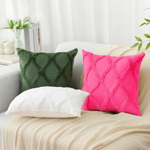 decorUhome Throw Pillow Covers 16x16 Inch Set of 2, Soft Plush Faux Fur Wool Hot Pink Couch Pillow Covers, Decorative Neutral Pillow Cases for Bed Sofa Living Room Home Decor