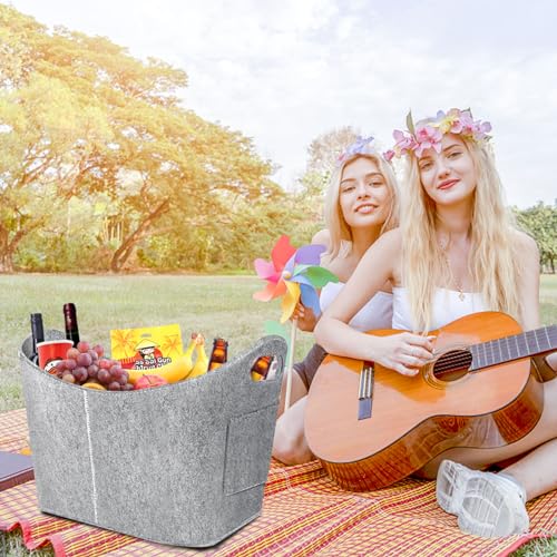 OUTBROS Großer Filz Wäschekorb Faltbarer Aufbewahrungskorb mit Griff Verwendet in Wäscherei, kann aufbewahrt werden Schmutzige Kleidung, usw.(Hellgrau, 3 Stück)-2