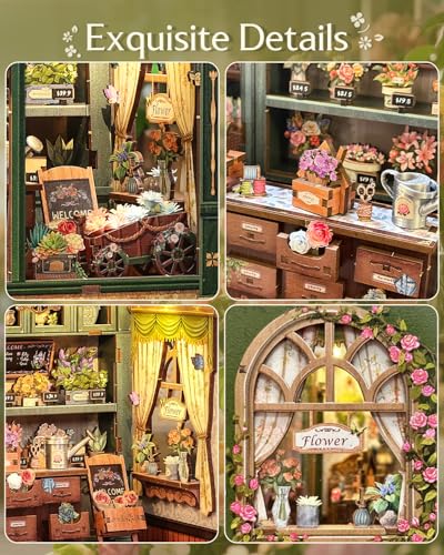 Image of CUTEBEE Book Nook Kit DIY Miniature Flower House Dollhouse for Adults | Booknook Tiny House Bookshelf Decor 3D Wooden Puzzle, DIY Craft Gifts for Family, Friends (Blossom Florists)