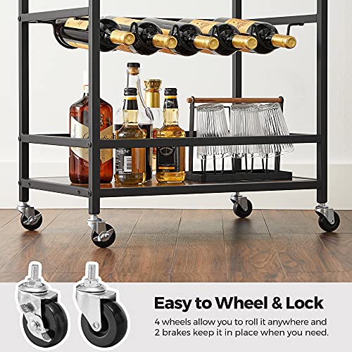 Vasagle Bar Cart, Serving Cart With Wheels, Glass Stemware Rack And Wine Bottle Holders, 15.7 X 23.6 X 29.5 Inches, Industrial, Rustic Brown And Black Ulrc087B01 #TOP2