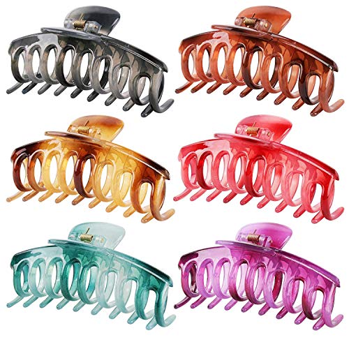 Large Hair Clips for Thick Hair, Didder 6 Pcs Hair Claw Clips for Women, Nonslip Claw Hair Clips Banana Clips Hair Crystal Square Resin Hair Claw for Women and Girls Thin Thick Hair French Design