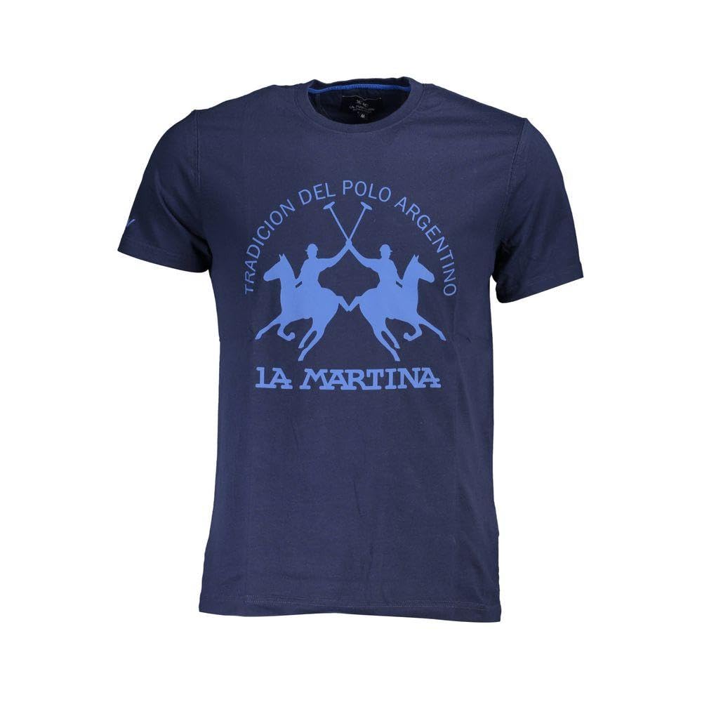La Martina Niebieski T-shirt męski z bawełny