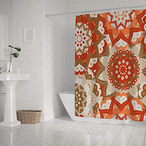 Rideau de douche fleurs orange 168x183 cm lavable CHEHONG - 3