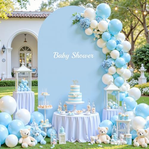 Image of Baby Blue Arch Cover, 7.2FT Spandex Fitted Wedding Arch Stand Covers Round Top Chiara Backdrop Cover for Birthday Party Ceremony Banquet Decoration