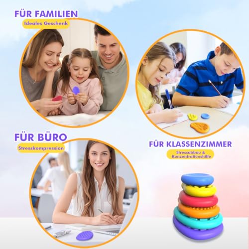 BDwing Silikon Fidget Toys Sensory Stones, 6 Stück Anti Stress Finger Spielzeug Stressabbau Reliever Geschenk für Kinder und Erwachsene, ADHS & Autismus Sensory Toys