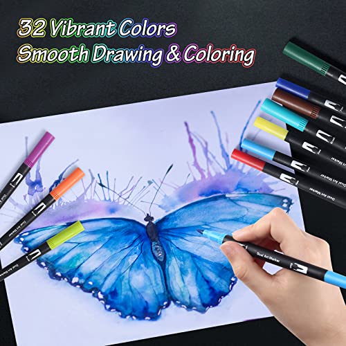 Image of Peablce Art Markers Brush Pen Markers for Adult Coloring 32 Colored Pens (Pack of 3)