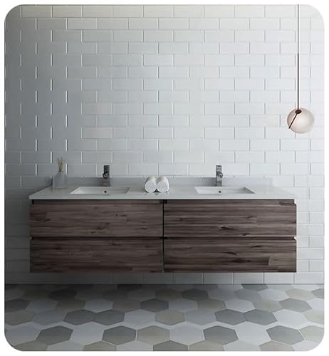 Fresca Formosa 72" Wall Hung Double Sink Modern Bathroom Cabinet W/Top & Sinks #TOP7
